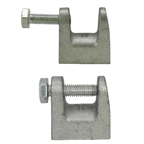 Three Eighths Inch Metal Beam C Clamp for Wall Ceiling Flange Mounts, Galvanized, pair shown in profile