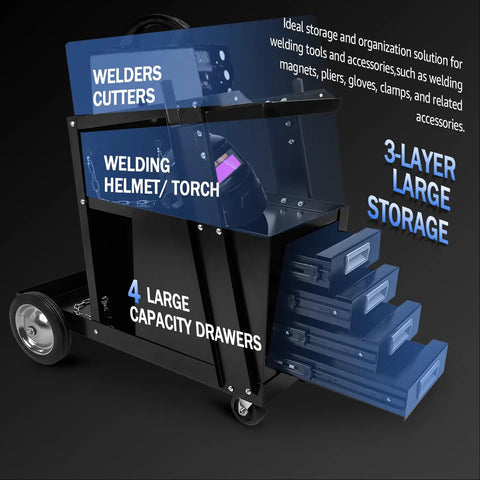 Heavy Duty Welding Cart With Four Drawers And Large Workbench 360 Degree Swivel Wheels Rolling Trolley For MIG TIG Welder