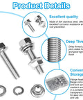 10 Sets 5/16-18 By 1 Inch Flanged Hex Bolts Kit With 5/16-18 Nuts Flat Washers And Spring Lock Washers In 304 Stainless Steel 18-8
