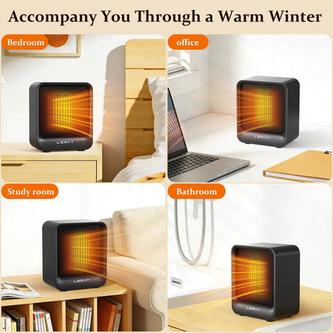 Compact 1200W PTC Ceramic Space Heater For Indoor Use Crazy Fast Heat Desk Warmer in bedroom, office, study, and bathroom settings
