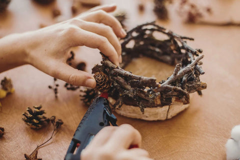 Person using glue gun with Woodworking Glue Sticks 10 Inch Long Diameter Eleven Millimeter Multi Temperature for crafting project