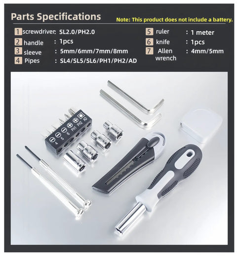 Components of All-In-One 17-In-1 Toolkit With Flashlight, Screwdriver Set, Socket Wrench, And Utility Knife For Home Fixes, Camping