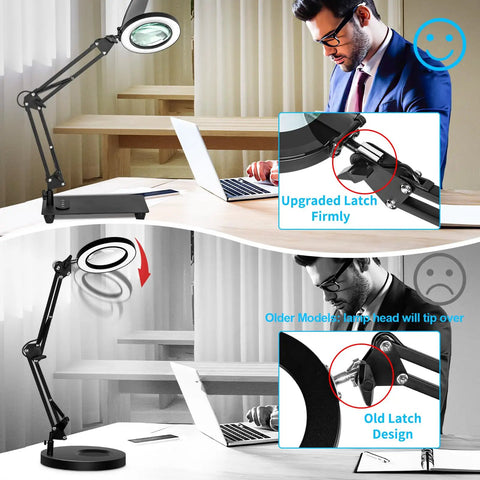 LED Magnifier Lamp With Stand And Dimmer Button 3 Color Modes Stepless Dimmable 10X Loupe with upgraded latch design