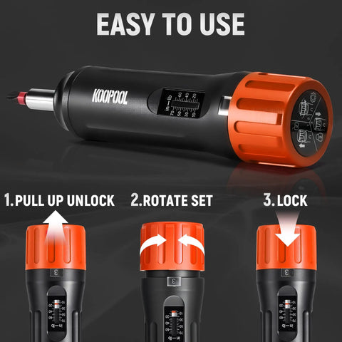 All-In-One 46-Piece Torque Screwdriver Kit With 1/4 Inch Drive, Adjustable 10-70 In-Lbs, Includes 40 S2 Bits And 5 CR-V Nut Drivers, Portable Case For Electronics, Bike, DIY And Repair, Orange torque screwdriver with adjustable scale and lock steps