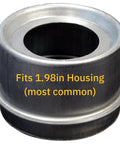 10 Pack Rubber Grease Plug Dust Caps For Trailer Spindles Fits Most 2000 To 3500 Pound Dexter 85 1 Axles EZ Lube Hubs Replacement Covers Heavy Duty Compatible With Tiedown Engineering And ALKO showcasing a single metal housing measuring 1.98 inches in diameter.