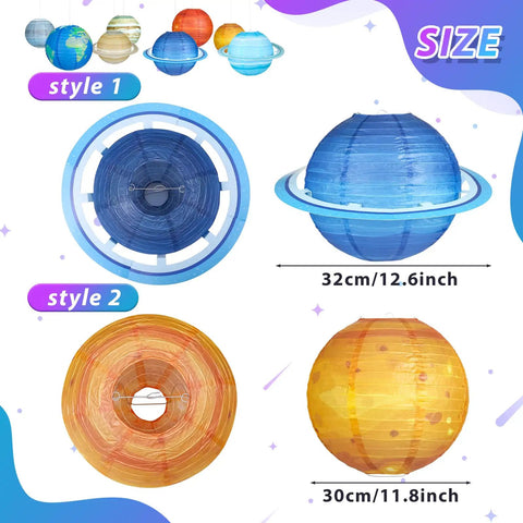 Illustration of 8 Piece Planet Paper Lanterns Set For Kids Space Theme Party 12 Inch Solar System Hanging Planets Lanterns