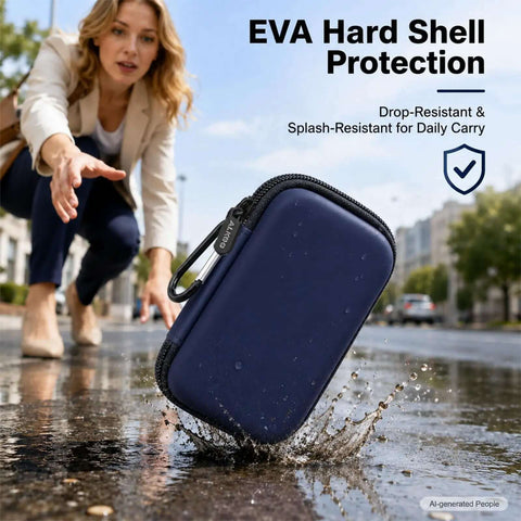 Slick Hard Shell Organizer Case For Eight Usb Flash Drives Sd Card Slots Dope Portable Tech Caddy splashing in water.