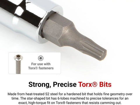 One Quarter Inch Drive T27 Torx Bit Socket With S2 Steel Bit Press Fit For A Straight No Loosen Connection And High Torque Cam Out