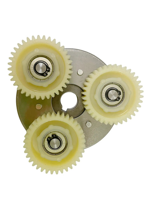 Top view of Beefy 36T Nylon Planetary Gear Clutch Kit For 500W 1000W Left End Hub Motors, showcasing nylon gears and metal plate.