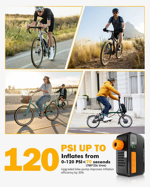 Pocket Electric Bike Pump With Gauge 120 PSI Brushless Motor 1500mAh Battery Ultra Fast On The Go Inflation For Road MTB City And E Bikes Compact Portable Tire Inflator For Any Adventure