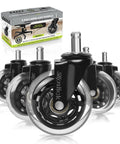 Slipstick rubber office chair caster wheels, set of 5, 3-inch wheels with 7/16-inch stems for hard floors and carpet