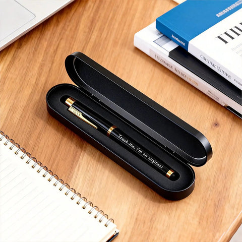 Funny Engineer Gifts For Men And Women Engraved Gel Pen Gift Set For Mechanical Engineers and Tech Nerds on wooden desk
