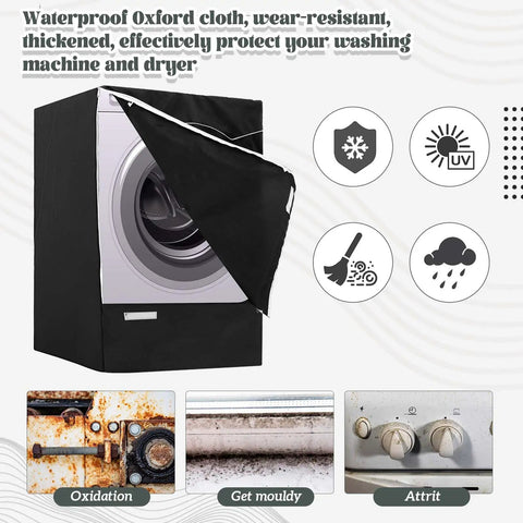 2 Pack Black Outdoor Washer and Dryer Covers 27 x 33 x 39 Inch Weatherproof Waterproof Dust Proof Anti UV Front Loading Machine Cover for Outdoor Patio or Balcony Use Heavy Duty Built To Last Protection on washing machine