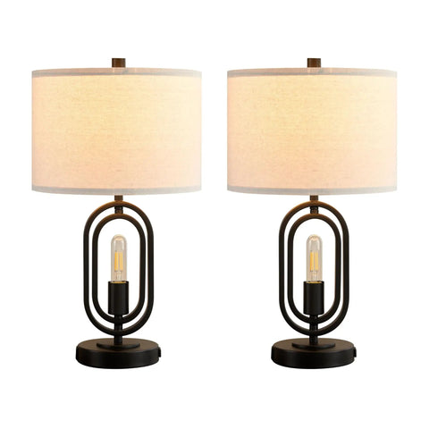 Lit 2 Pack 21.5 Inch 3 Way Dimmable Touch Table Lamps with Rotary Main Light Night Light USB Port And AC Outlet Lantern Style