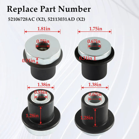 4 Piece Steering Rack And Pinion Mount Bushing Kit For Dodge Ram 1500 2000 Through 2012 Durable Steel Rubber Construction Replacement 52106728AC 52113031AD