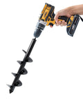 Set Of 5 Garden Auger Drill Bits For Planting With 3/8 Inch Hex Drive attached to drill, deep hole digger for tulips and bedding plants