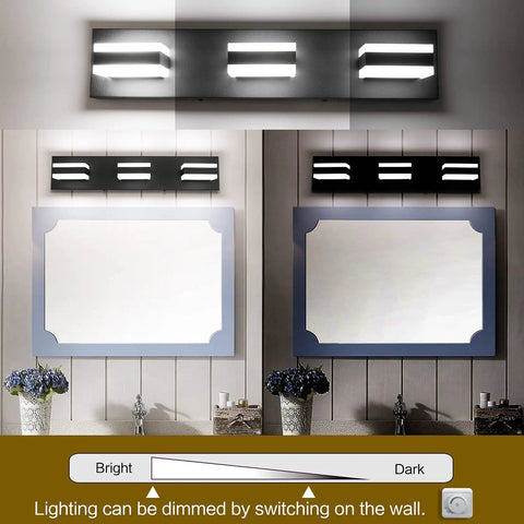Vanity Light Fixtures Over Mirror LED Dimmable Three Light Bath Light In Black Finish, Modern Restroom Lighting For Bathroom