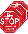 Stop Look Out For Forklift Floor Sign 17 By 17 Inches Vinyl Caution Warning Safety Traffic Sticker Labels Self Adhesive Waterproof Anti Slip Signage For Warehouse Workplace 5 Pack, red stop sign with forklift graphic