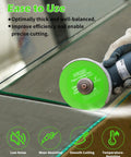 User using a Four Inch Ultra Thin Diamond Glass Cutting Disc for Angle Grinders on a glass surface, showcasing precise cutting.