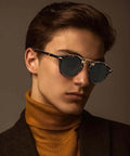Double Bridge Round Polarized Sunglasses For Men With UV Protection Retro Tortoise Eyewear Nickel Free Metal Brow Design
