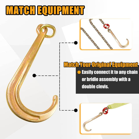 2 Pack 15 Inch J Hooks With Coupling Link For Tow And Recovery Yellow Zinc Plated J Tow Hooks With Link Heavy Duty G70