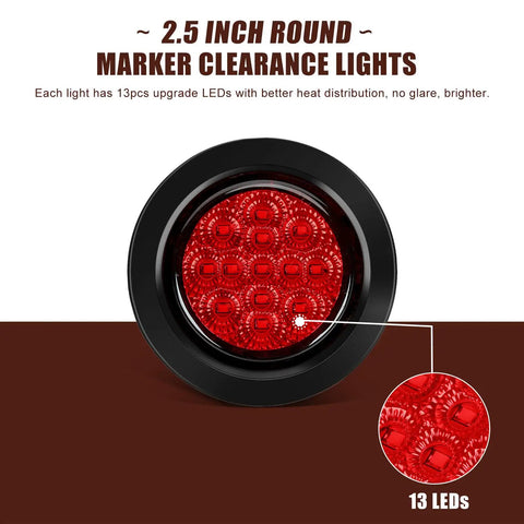 2.5 inch round marker clearance light with 13 LEDs from 10 Pack 2.5 Inch Round Trailer Marker Lights Kit With 13 LED Per Light