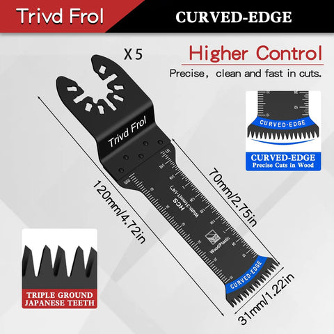 Heavy Duty Oscillating Multi Tool Blades That Slice Through Wood Plastic Metal And Nails Like Butter With Vibration Control, 70mm curved edge.