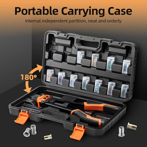 Rock Solid 16 Inch Rivet Nut Tool Kit With 110 Inserts And 11 Mandrels For Metric And Sae Bolts To Fix Your Ride Or Shop Projects With Ease Today. portable carrying case with organized mandrels and rivet nuts