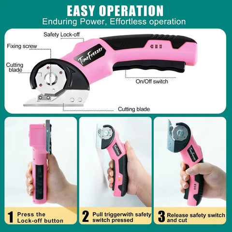 Heavy Duty 4V Electric Cardboard Cutter With Bright Led Light, Ergonomic Handle For Easy Shipping And Packing Boxes, Fast Automatic Cutting Tool For Home Office Storage And Moving Day Projects showing cutting blade and safety features.
