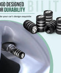 Hyundai Tire Valve Stem Cap Set Metal Rust Proof Protective Caps With Plastic Liner Anti Corrosion Car Tyre Black