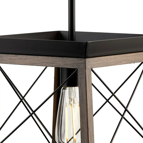 Coastal 1-Light Mini Pendant in Antique Bronze for Rustic Farmhouse Vibe, showing open oak cage detail and exposed bulb.
