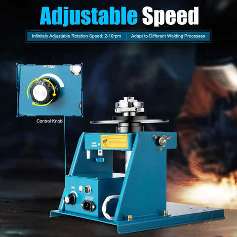 110V 10Kg Portable Welder Positioner Turntable Machine With 3 Jaw Chuck Rotary Welding Table with adjustable speed control knob