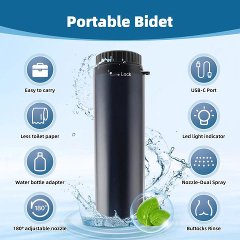 Two Pack Portable Bidet Travel Kit With Dual Sprayer, High Pressure Handheld Electric Bidet For Women And Men, Black