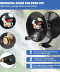 Heavy Duty Pressure Washer Hose Reel With 4000 PSI Rating showing metal construction and fittings