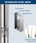 Deep Well Submersible Pump 1HP 230V 60Hz Stainless Steel 4 Inch Well Pump With 27 GPM At 204 Ft Head, corrosion-resistant body