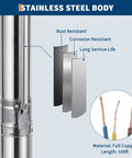Heavy Duty 4 Inch Stainless Deep Well Submersible Pump 1.5HP 230V 60Hz with rust resistant stainless steel body and copper wires