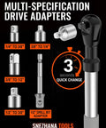 Half Inch Offset Extension Wrench With Electric Power And Versatile Three Eighths Inch And One Quarter Inch Square Drive Adapters Impact Ratchet Extender For Tight Spots In Automotive Plumbing And Furniture Assembly High Torque shown with multi-sized drive adapters
