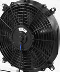 Close-up of the 12V fan on a 2 Row Radiator With Aluminum Fan Shroud For Civic 1992 Through 2000 Del Sol 1993 Through 1997 Integra 1994-2001