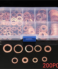Flat Copper Washers Solid Gasket Kit M5 M14 280 Pieces Set for Sump Plugs Oil Usage and Engines High Heat Resistant Stops Leaks and Keeps Things Running Smoothly Makes Auto Repair a Breeze for Folks Hunting Down Sweet Gear They Can Rest Easy Daily., copper washer assortment in case