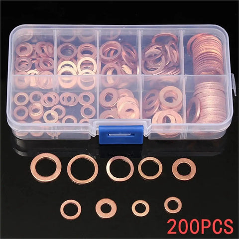 Flat Copper Washers Solid Gasket Kit M5 M14 280 Pieces Set for Sump Plugs Oil Usage and Engines High Heat Resistant Stops Leaks and Keeps Things Running Smoothly Makes Auto Repair a Breeze for Folks Hunting Down Sweet Gear They Can Rest Easy Daily., copper washer assortment in case