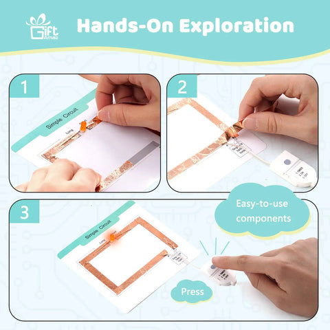 Hands assembling Paper Circuit Kit For Kids STEM Electric Circuit Lab with LED Lights Copper Tape Safe Battery Box