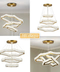 Lit Crystal Rings LED Chandelier With Integrated LED Strips Stainless Steel Frame Modern Hanging Ceiling Light in multiple angles