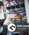Technician using 100 Piece 25mm Round Plastic Tube Clamps With Steel Nails Black Heavy Duty Half Clamp Fixtures for cable management