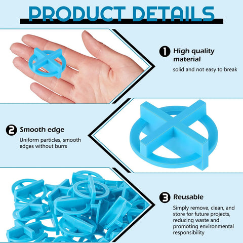 Blue cross-shaped tile spacers, 1/8 in (3 mm), 500 pcs, reusable plastic leveling clips
