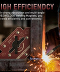 Front view of YESWELDER welding magnet with on/off arrow switch, red metal plate, 176 lb holding power