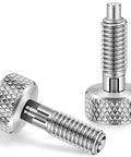 Retractable Spring Plunger With Knurled Handle M6 Quick Release Pins, 0.500 Inch Thread Length, Silver, 2 Pack displayed
