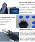 800W Hot Air Gun Soldering Station With LCD Display showing 300°C, close-up of adjustable airflow and temperature controls.