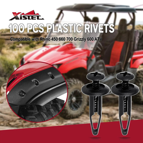 100 PC ATV Fastener Kit For Yamaha Grizzly And Rhino, Push Retainer Clips for off-road vehicle, durable plastic view