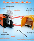 Pneumatic Wire Terminal Crimping Tool With 15 Replaceable Dies For Electrician Projects Handles 0.5 To 16 Square Milli Meters with visible parts like safety cover and foot pedal.