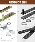 Diagram showing dimensions of hidden bookcase pivot hinges with concealed wire passage for your secret Murphy door DIY kit.